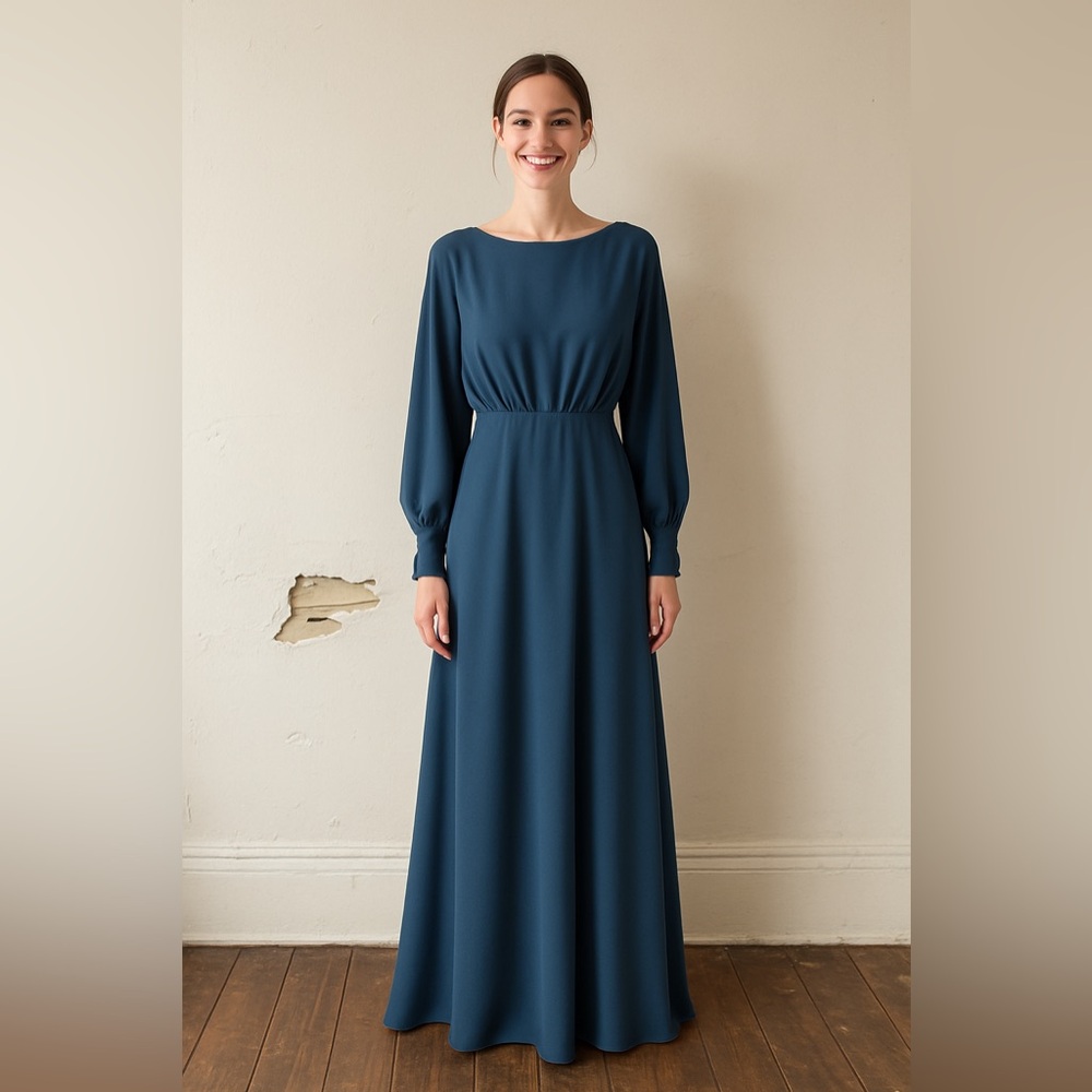 BCBG Long Sleeve Floor-Length Dress in Teal